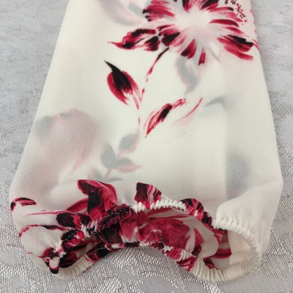 DKNY Floral Cream & Pink Long Sleeve Sheer Bow Tie Front Pullover Blouse Size PM - Picture 9 of 13